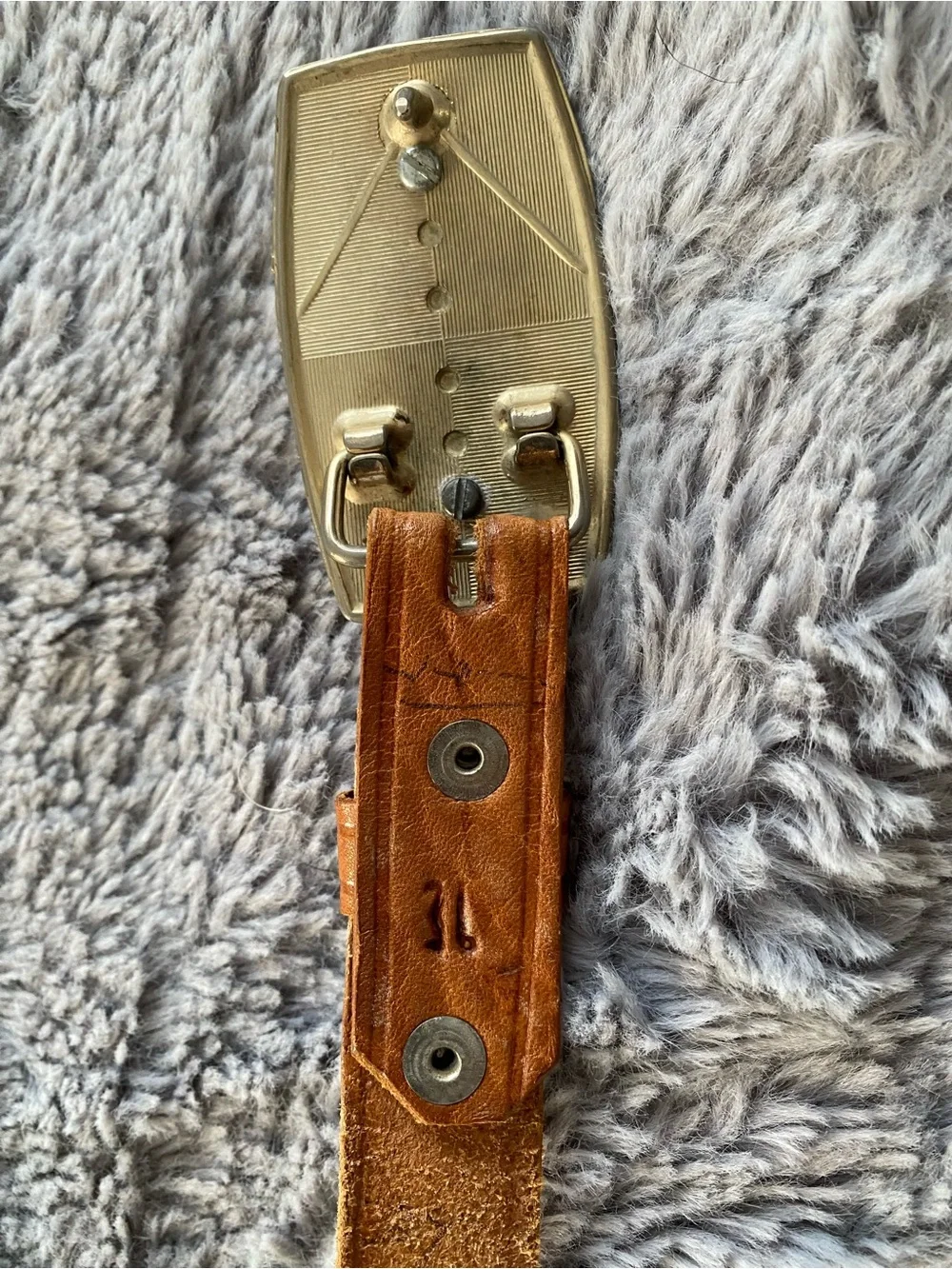 Tan Leather Western Belt with Ornate Stone Buckle
